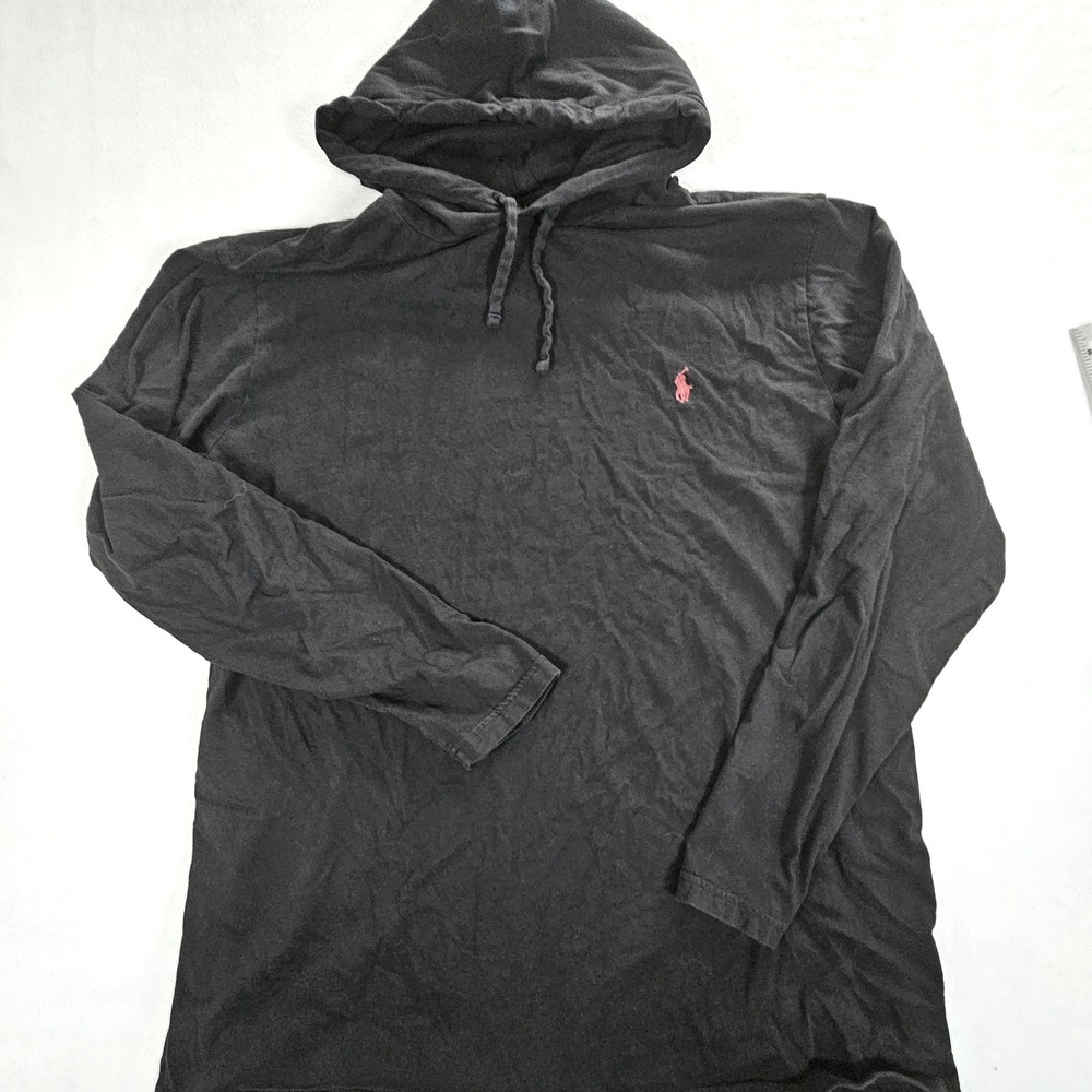 Polo Ralph Lauren Mens XLT Black Lg Sleeve Hooded TShirt Red Pony Cotton Hoodie